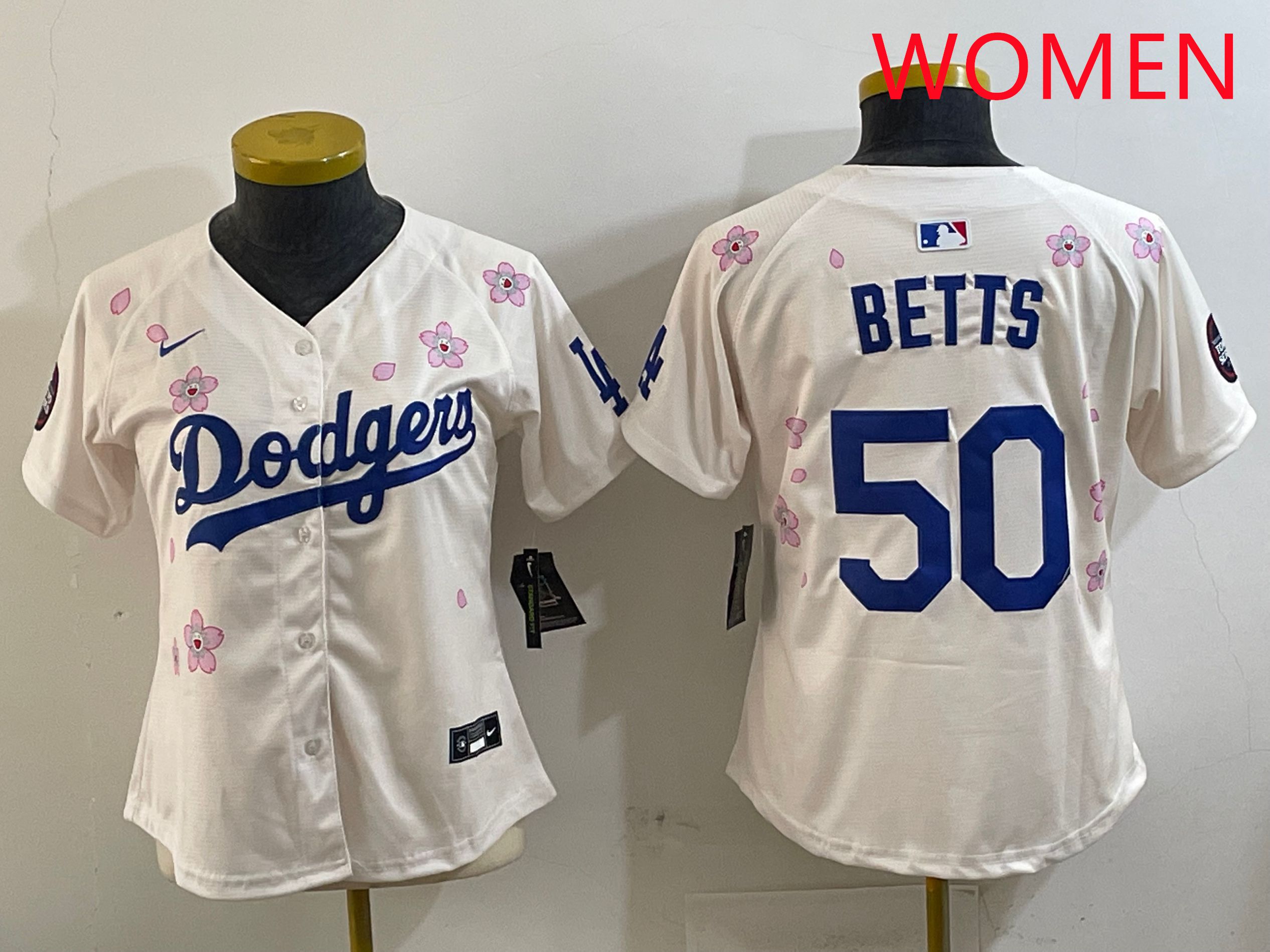 Women Los Angeles Dodgers 50 Betts Cream Sakura Edition 2025 Nike MLB Jersey style 1